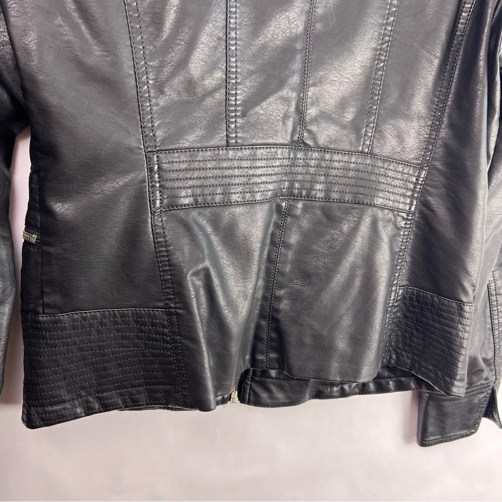 LA Coalition Black Moto Jacket, Faux Leather, Quilted, Zippered Pockets, Medium - Picture 11 of 12